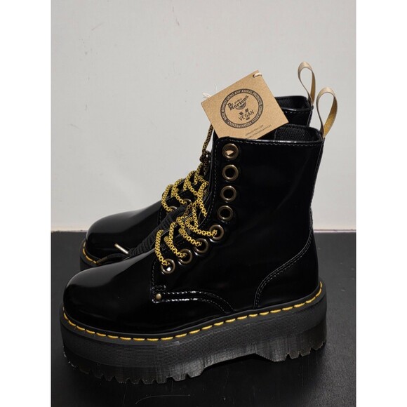 Dr. Martens Black Combat Boots with Gold Accents - Picture 2 of 16